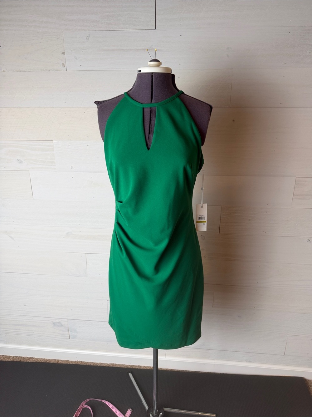 Wedding  guest cocktail Halter Dress in Deep Green with Keyhole